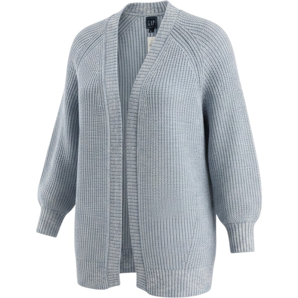 Gap Womens Petite Large Chambray Heather Blue Cotton Shaker Stitch Cardigan NEW